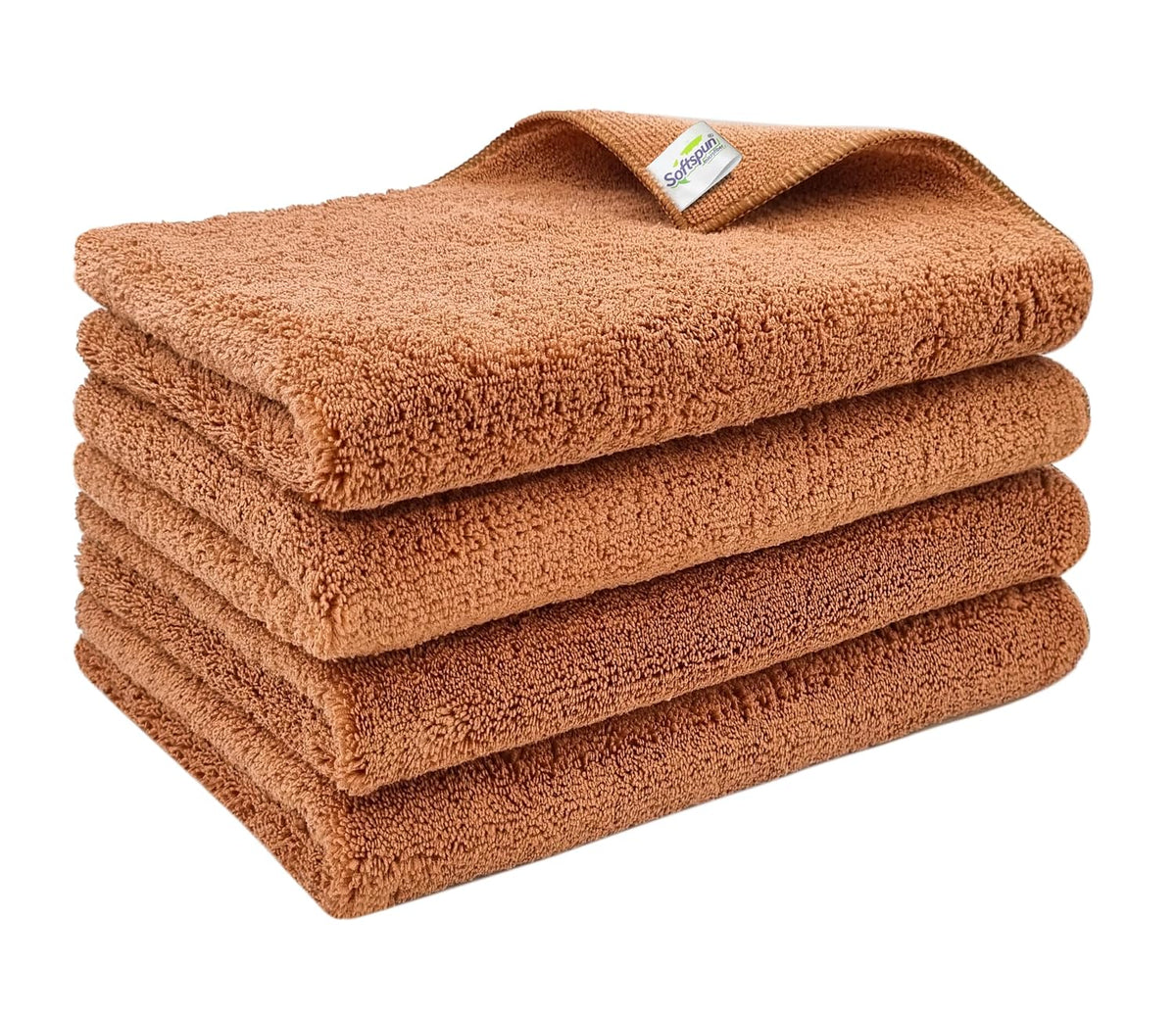 Softspun Microfiber High Loop Cleaning Cloths Towel 500 Gsm | Highly Absorbent, Lint & Streak Free, Multi-Purpose Wash Cloth For Kitchen, Window, Silverware - Pack Of 4 (Brown)