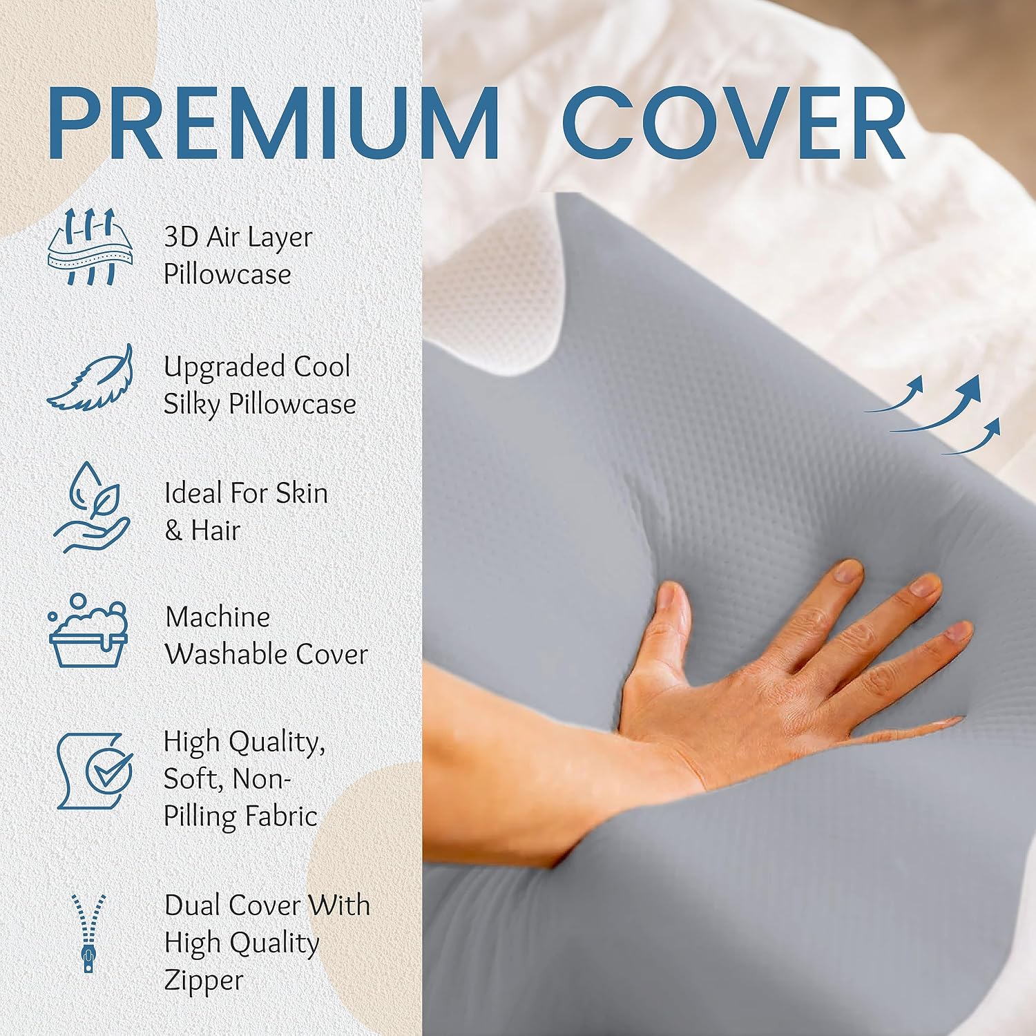 Luxury Cervical Pillow For Neck & Shoulder Pain Relief, Grey Color, Soft Pillow | Orthopedic Memory Foam Pillows | Cool & Breathable Fabric, 2 Heights & Butterfly Design, Washable, Pillow