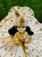 Laddu Gopal Kanha Ji Statue, Bal Gopal Ji Murti, Marble, White, Idol - Size No.6, Full Ready Shringar, Heavy Fancy Dress Combo Set - For Gifted Piece Home, Temple, Pooja, Office & Etc