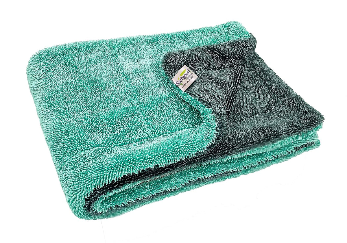 Softspun Microfiber Cloth Towel 400 Gsm | Extra Thick Microfiber Cleaning Cloths Perfect For Bike, Auto, Cars Both Interior & Exterior (Grey & Aqua Blue)- Pack Of 1