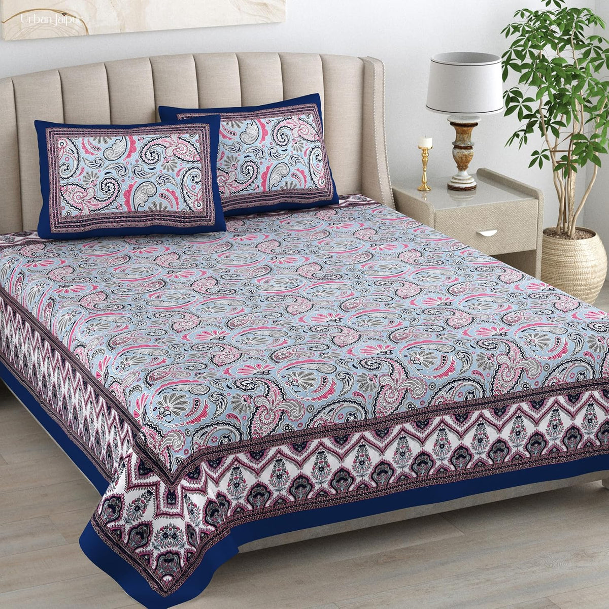 Printed Cotton Double Bedsheet For King Size With 2 Pillow Covers (95 X 108 Inches) Multicolor | 240 Thread Count - Pure Cotton Natural Fabric & Skin-Safe | Extra Soft & Wrinkle Free