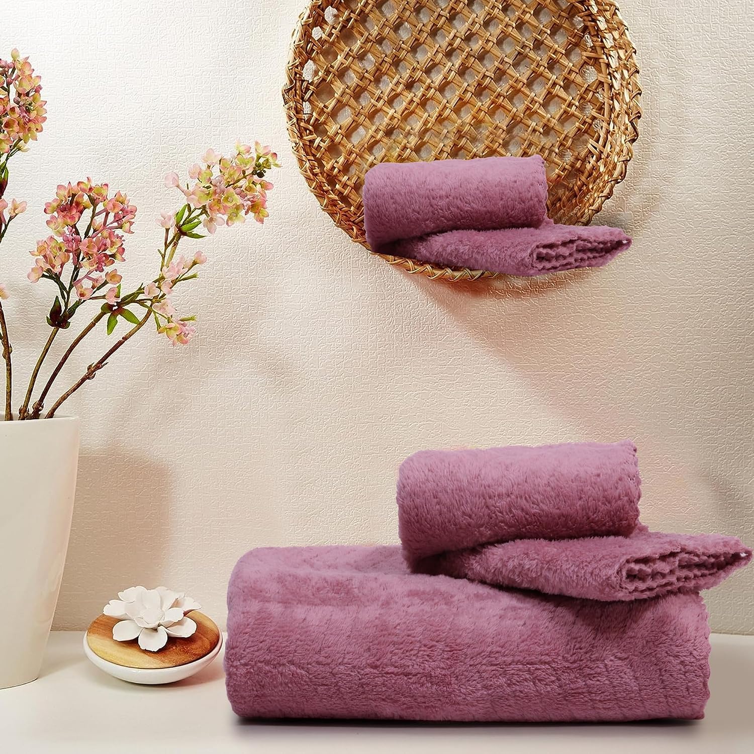 Homecloud Ultra Soft 1 Bath + 1 Face Towel 700 Gsm | 3x Softer Than Cotton Towels Highly Absorbent & Ultra Fast Dry Towel | Set Of 2 (Purple)