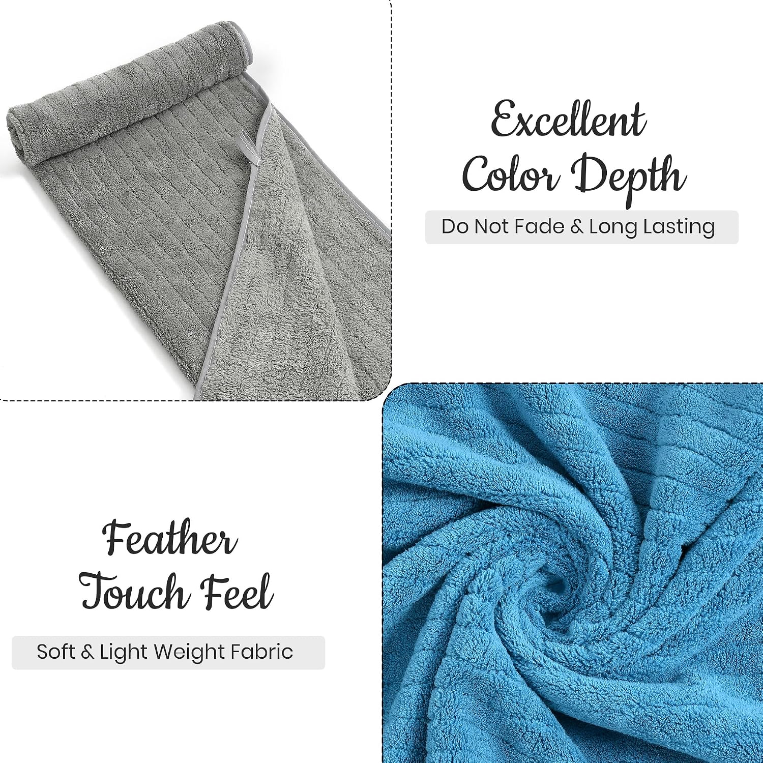 Urbanleaf Microfiber Large Bath Towel 644 Gsm | Quick Dry Super Absorbent Bath Towel For Men & Women | (Blue & Grey Stripe)