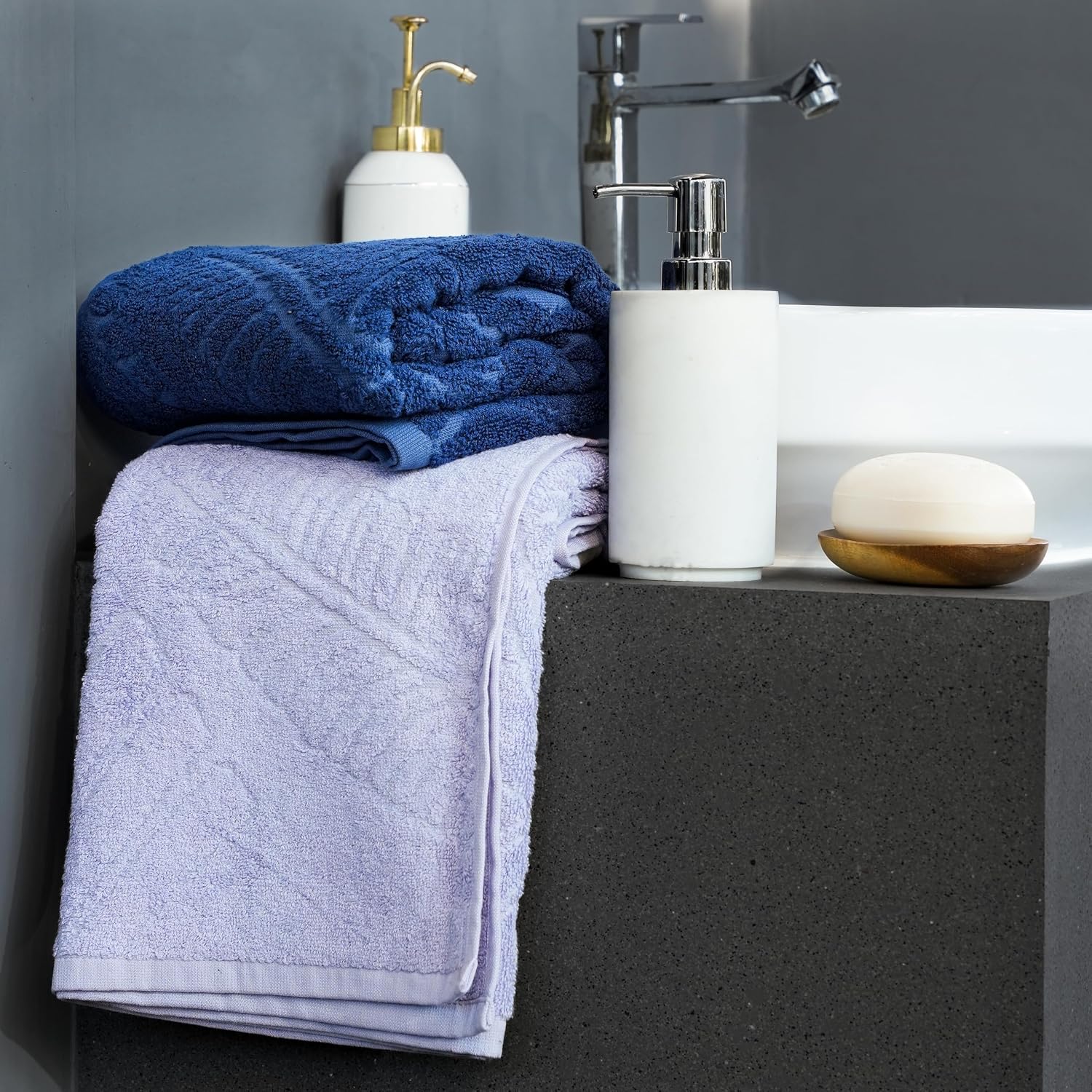 Musa Banana Bath Towels 400 Gsm | Towels With Free Bag Terry Towels Large Size | Super Soft & Super Absorbent (Midnight Blue + Misty Lilac) Pack Of 2