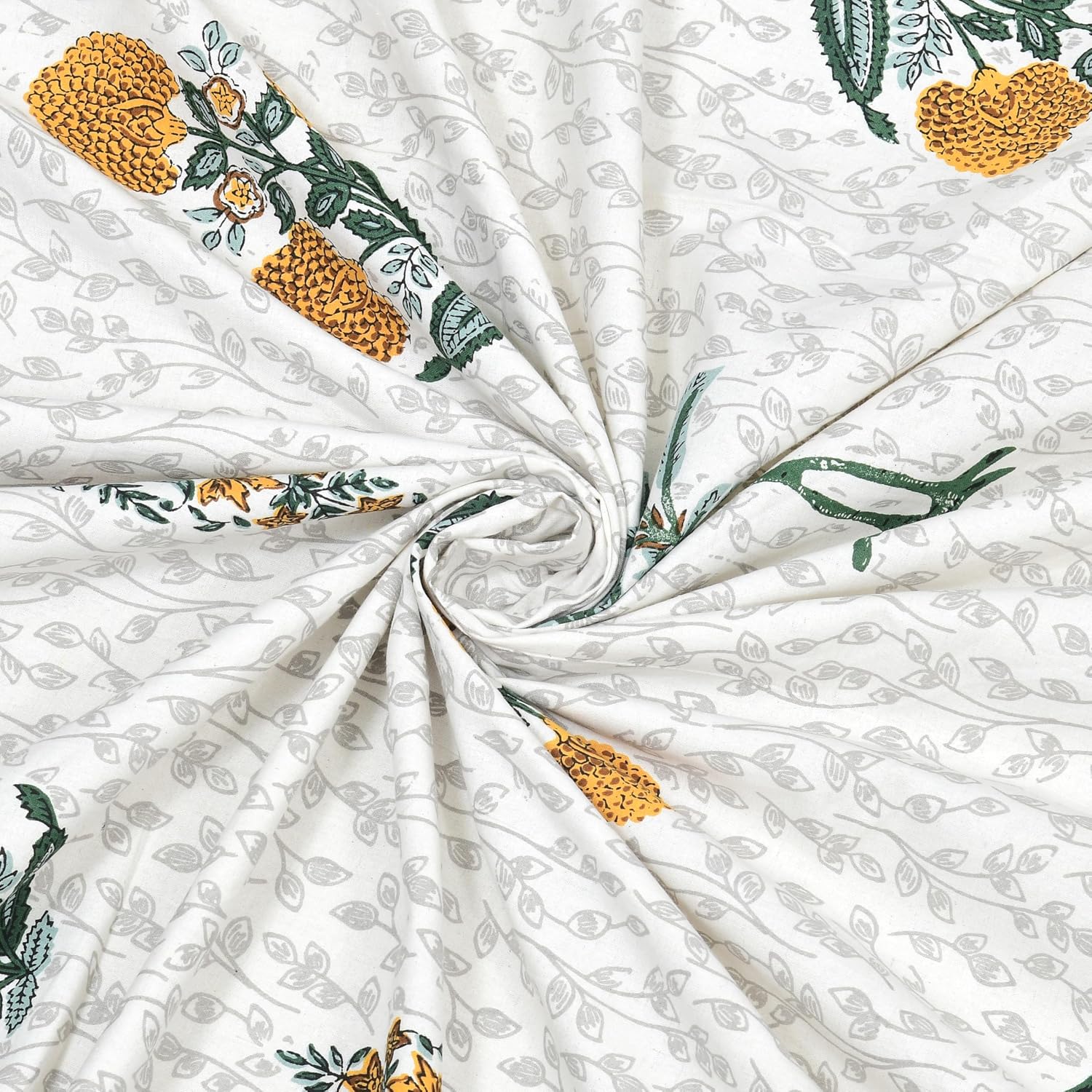 1 Queen Size Bedsheet For Double Bed With 2 Pillow Covers (90 X 108 Inches) White & Yellow | Beautiful Printed Designs - Breathable 100% Cotton Bedsheet Comfortable