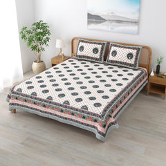 Sanskriti Bedsheet For Double Bed King Size With 2 Pillow Cover - 90 X 108 Inches, Grey & White | Soft, Durable & Stylish | Breathable & Skin-Friendly