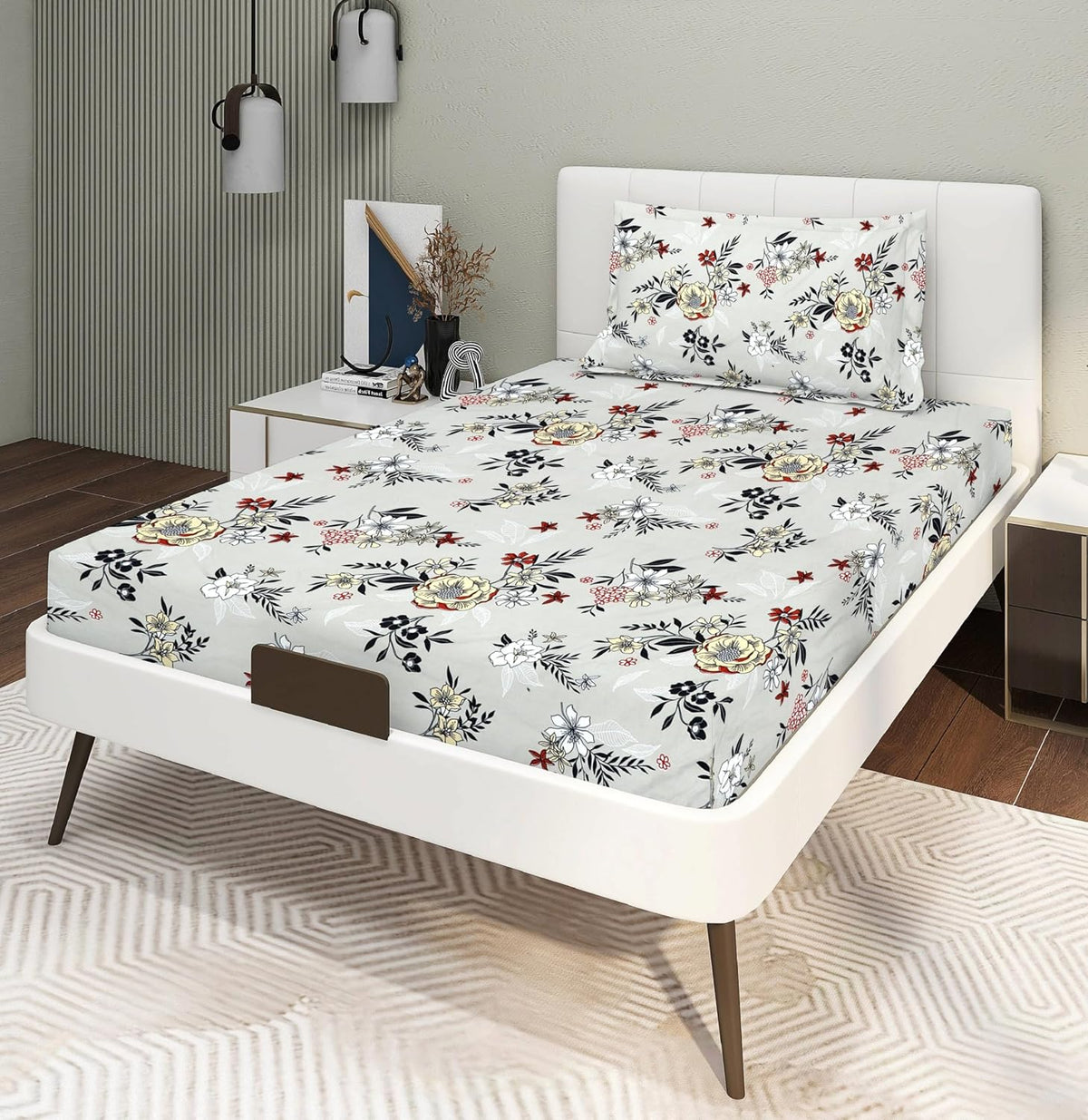 Glace Cotton Super Soft Bedsheets Single Bed Size (60 X 90 Inch) With 1 Pillow Cover | All Around Elastic Fitted Bedsheets, Grey