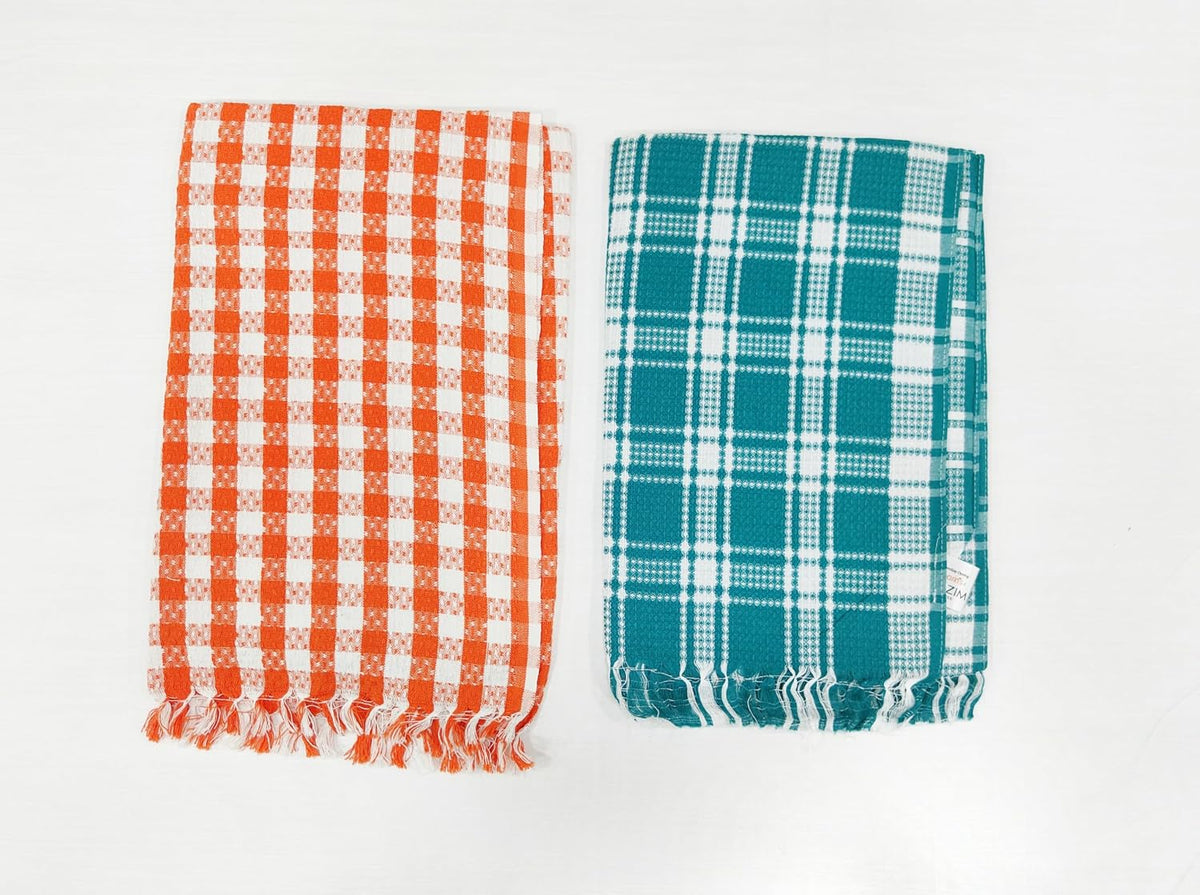 Bombay Dyeing Rimzim 100% Cotton Printed Soft & Slick Quick Drying Bath Towels 500 Gsm (Orange & Green) - 2 Pcs