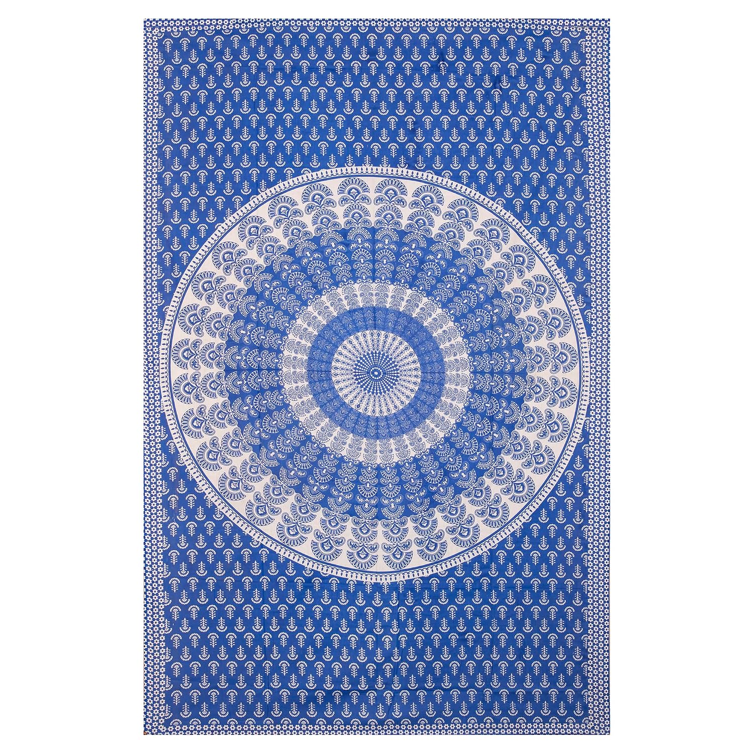 Traditional Jaipuri Single Bedsheet With 1 Pillow Cover - 56 X 86 Inches, Blue & White | Good Gifting Idea For Diwali | Skin Friendly Fabric With Vibrant Colors