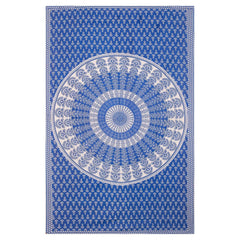 Traditional Jaipuri Single Bedsheet With 1 Pillow Cover - 56 X 86 Inches, Blue & White | Good Gifting Idea For Diwali | Skin Friendly Fabric With Vibrant Colors