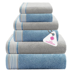 Casa Copenhagen Germany Design 2 Bath + 2 Hand & 2 Washcloths Towels 1800 Gsm | He & She Super Soft Collection 100% Cotton 6 Piece Towel Set - Grey Violet & Dusty Blue
