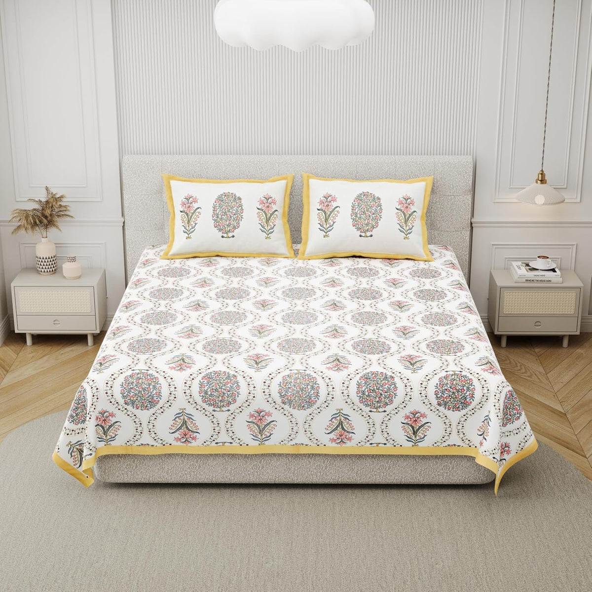 100% Cotton King Size Bedsheet With 2 Matching Pillow Covers - 90 X 108 Inches, Multicolor | Designer Printed Bedsheet Set - Naturally Soft, Breathable, & Skin-Friendly