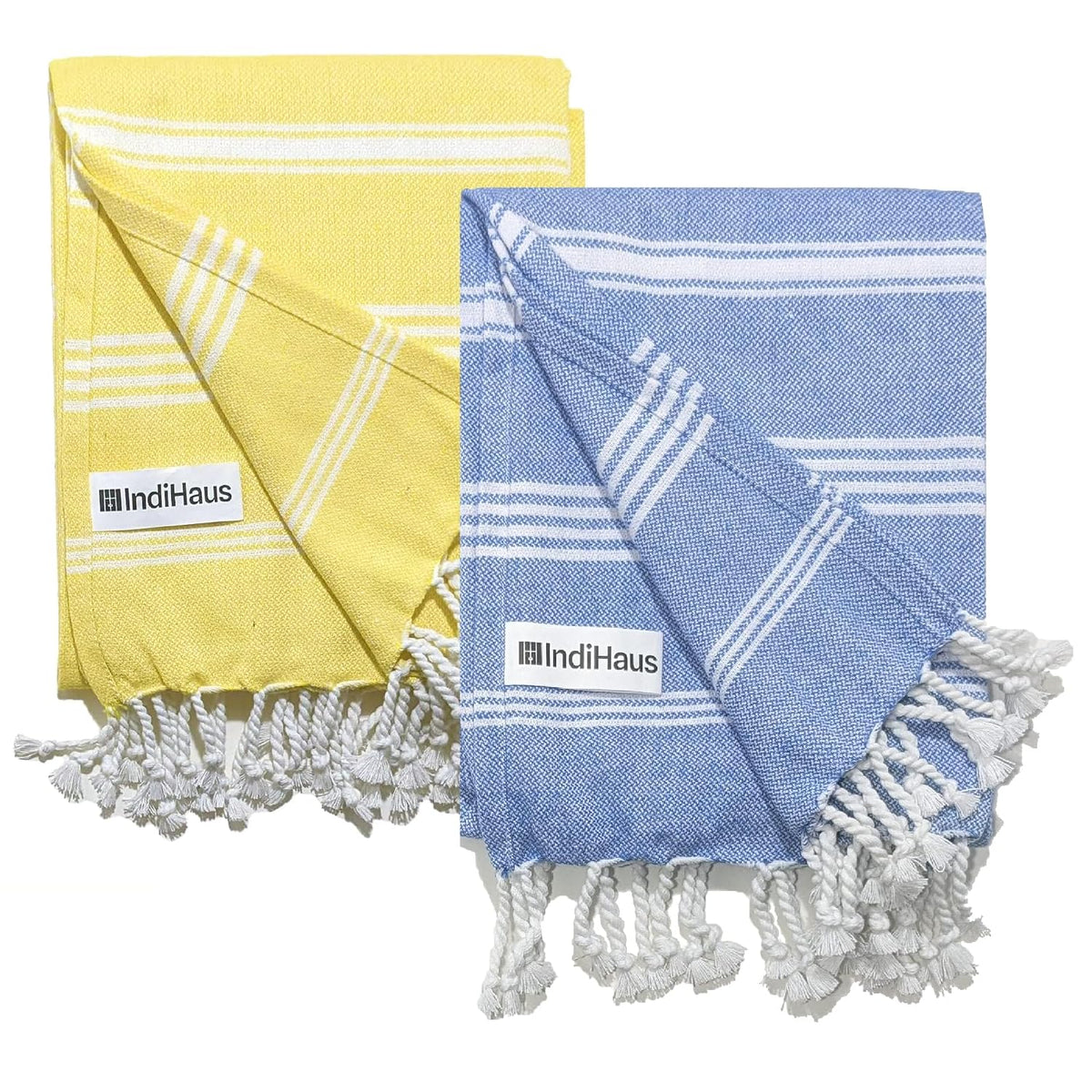 Indihaus Premium Large Cotton Bath Towels 380 Gsm | Soft, Absorbent & Comfortable Large Size Bath Towels | Set Of 2 (Sunshine Yellow & Blue)