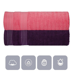 Casa Copenhagen Designed In Denmark Elegance Super Soft 2 Pieces 100% Cotton Large Bath Towel 610 Gsm - Purple & Pink