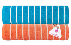 Casa Copenhagen Designed In Denmark Estatic Super Soft 2 Pieces 100% Cotton Large Bath Towel 525 Gsm - Teal Blue & Orange