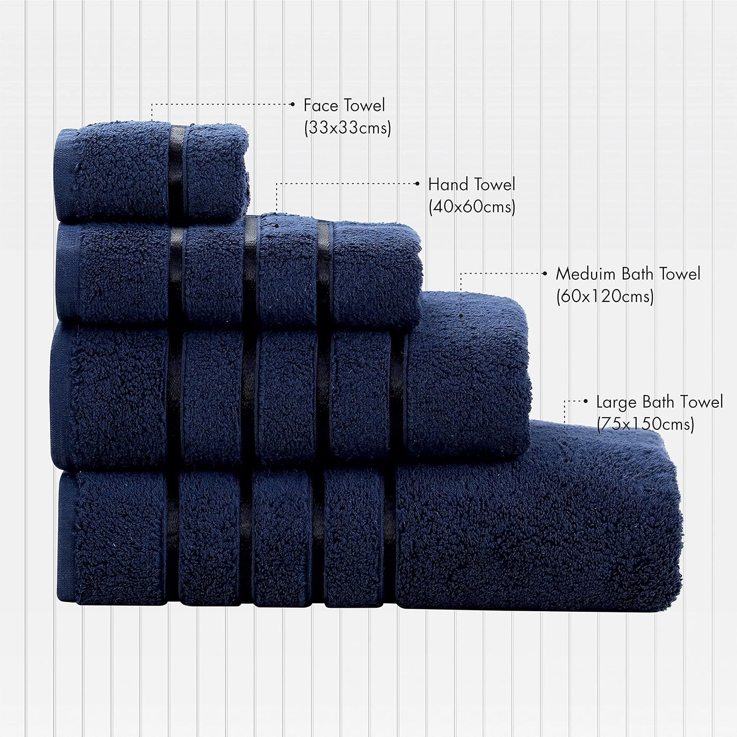 Spread Spain Roman Face, Hand & Bath Large Towel 600gsm | Super Soft & Comfortable, Extra Absorbent Cotton Towels For Face, Body & Gym- Navy Blue (Set Of 3)
