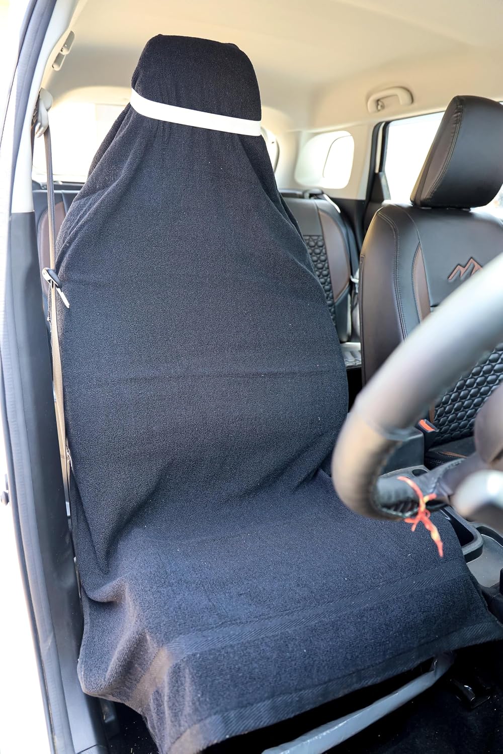Roman Home Solid Large Luxury All Car Seats & All Office Chair Towel With Tie Knot & Elistick 450 Gsm - (Black)