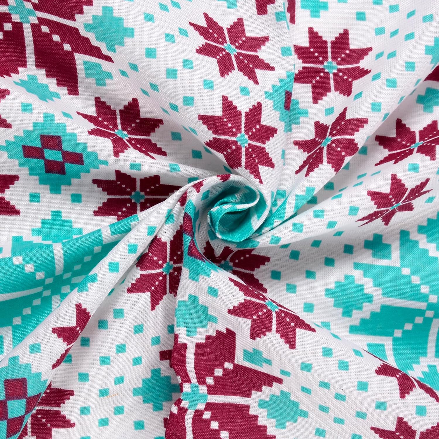 Cotton Double Bedsheet With 2 Pillow Covers | 87 X 100 Inches, Aqua & Red - Soft & Breathable Fabric | Comfortable For Daily Use