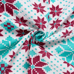 Cotton Double Bedsheet With 2 Pillow Covers | 87 X 100 Inches, Aqua & Red - Soft & Breathable Fabric | Comfortable For Daily Use