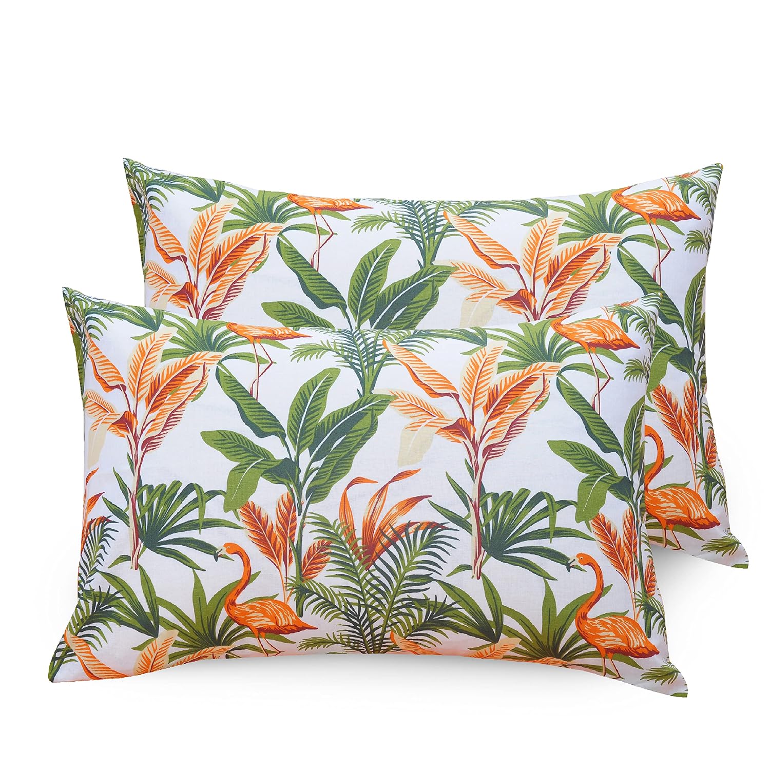 Single Bedsheets With 1 Pillow Cover - 55 X 88 Inches, Flamingo Orange & Green | Soft & Breathable Fabric | Comfortable For Daily Use