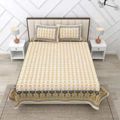 Suitable For King Size Bedsheet With 2 Pillow Cover - 90 X 108 Inches, Yellow & White | Soft, Breathable & Skin-Friendly Feel For Year-Round Comfort