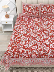 King Size Bedsheet With 2 Pillow Cover - 90 X 108 Inches, Red & White | Light Weight & Easy To Wash At Home | Resistant For An All-Season Use