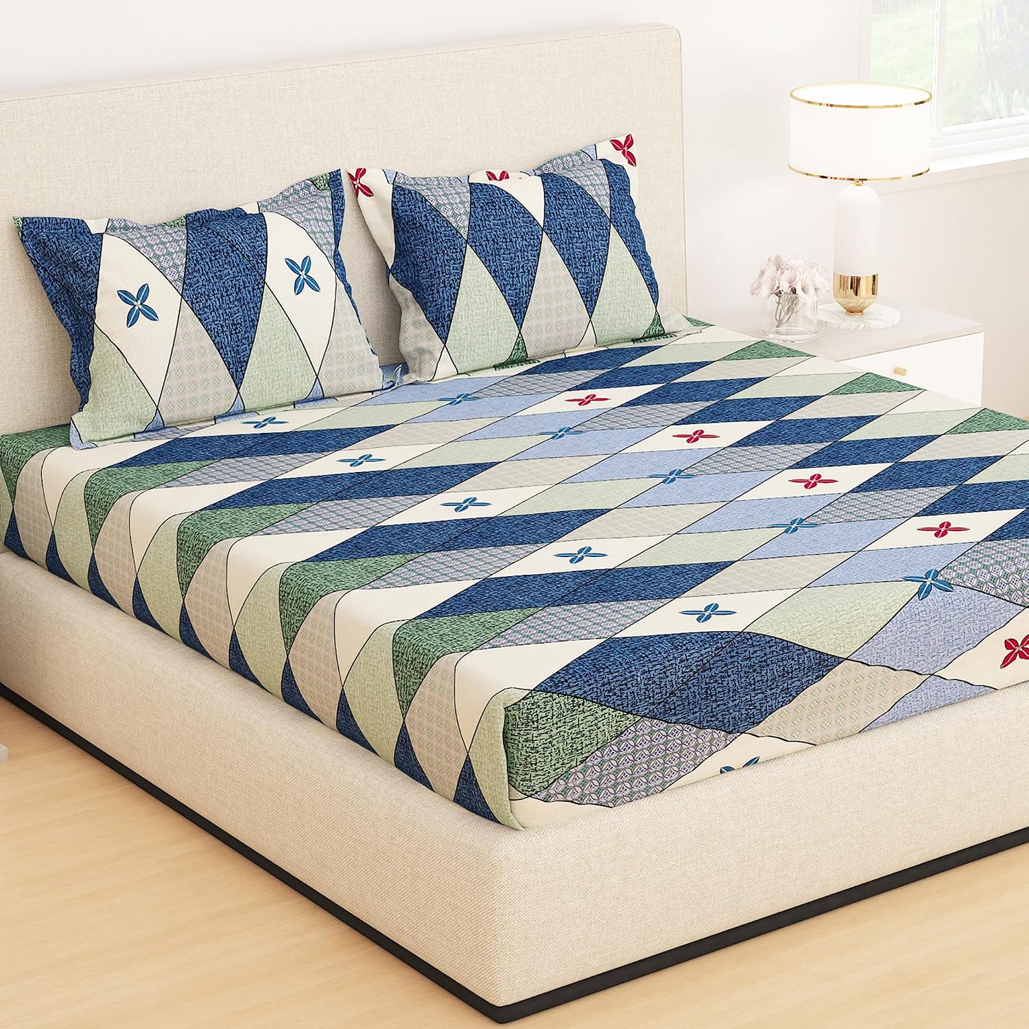 All Around Elastic Fitted Bedsheet With 2 Matching Pillow Covers - 60 X 72 Inches, Multicolor | Long Lasting Use & Everyday Luxury | Ideal For All Seasons