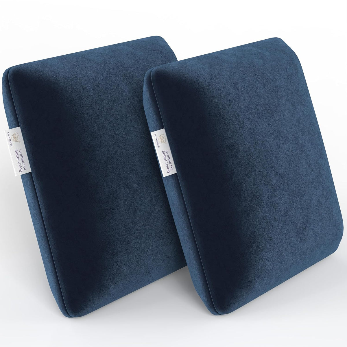Memory Foam Square Cushion Pillow, For Car, Sofa & Diwan, Bed - Navy Blue - 14 X 14 X 4 Inch | Highly Durable, Hypoallergenic, Adjustable, Velvet Cover, Multipurpose Use - Pack Of 2