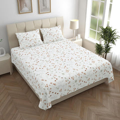 Floral Bedsheet For Super King Size Bedding With 2 Pillow Cover For Bedroom - 108 X 120 Inches, Crimson & White | Ideal For Hotel, House, Guest House