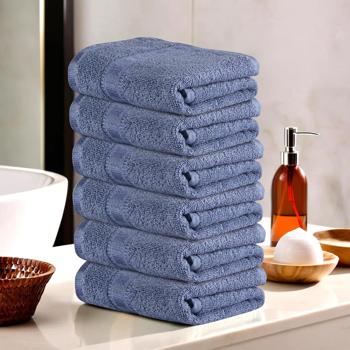 Kuber Industries Cotton Hand & Face Towels 200 Gsm | Easily Washable Workout Gym Napkins For Men & Women | Pocket Towel - Dark Blue (Pack Of 6)