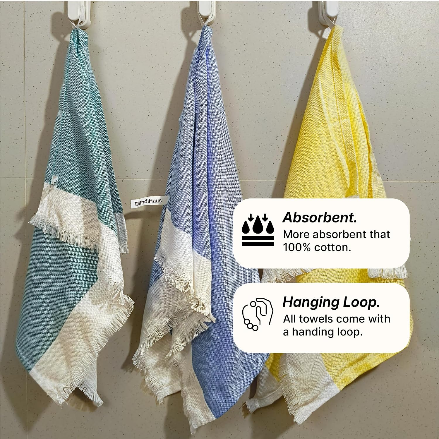 Indihaus Bamboo Hand Towels 300 Gsm | Super Soft & Absorbant (Blue, Teal & Yellow)- Pack Of 6