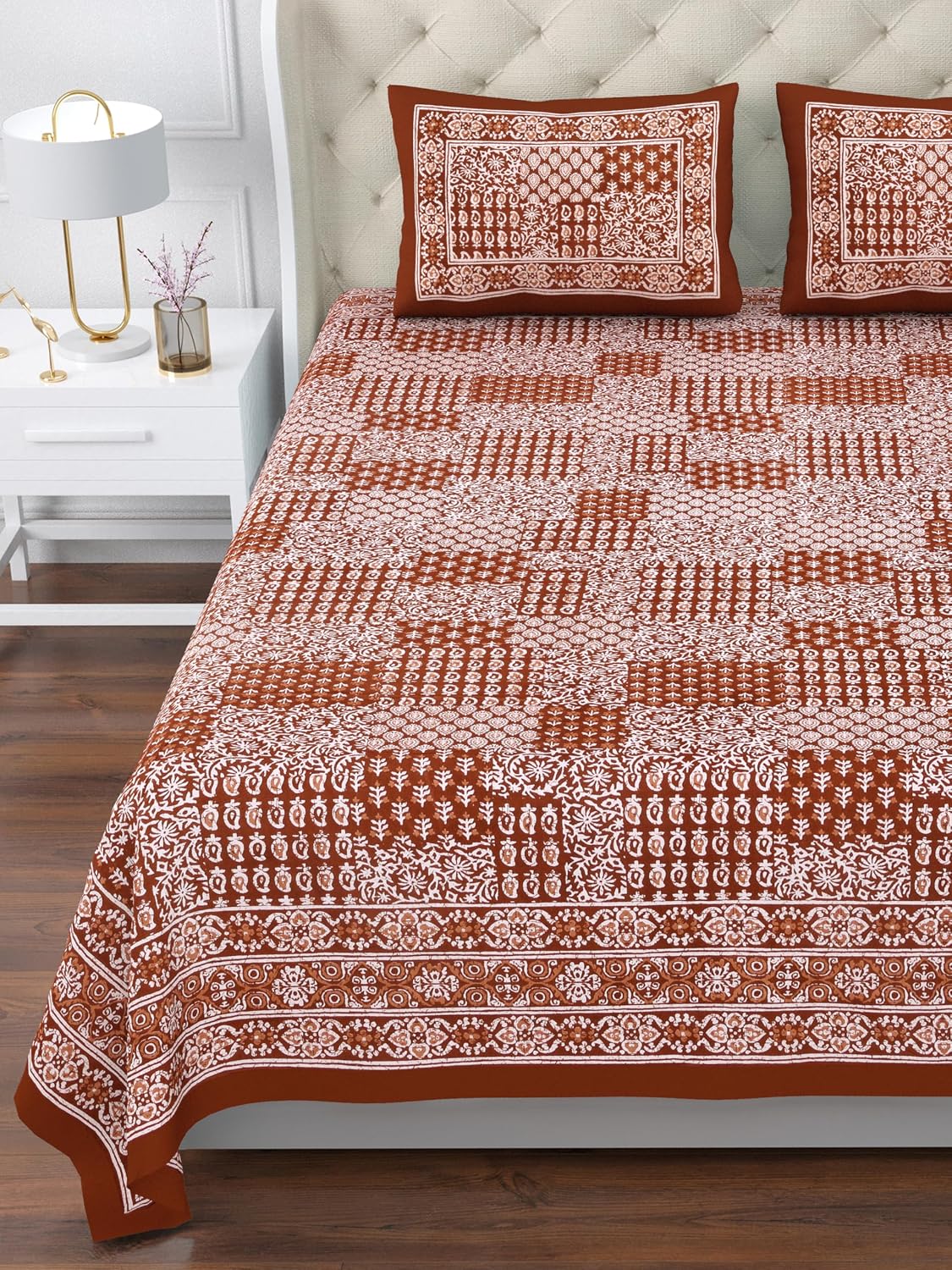 Printed Cotton Double Bedsheet For King Size With 2 Pillow Covers (95 X 108 Inches) Brown | 280 Thread Count - Pure Cotton Natural Fabric & Skin-Safe | Extra Soft & Wrinkle Free