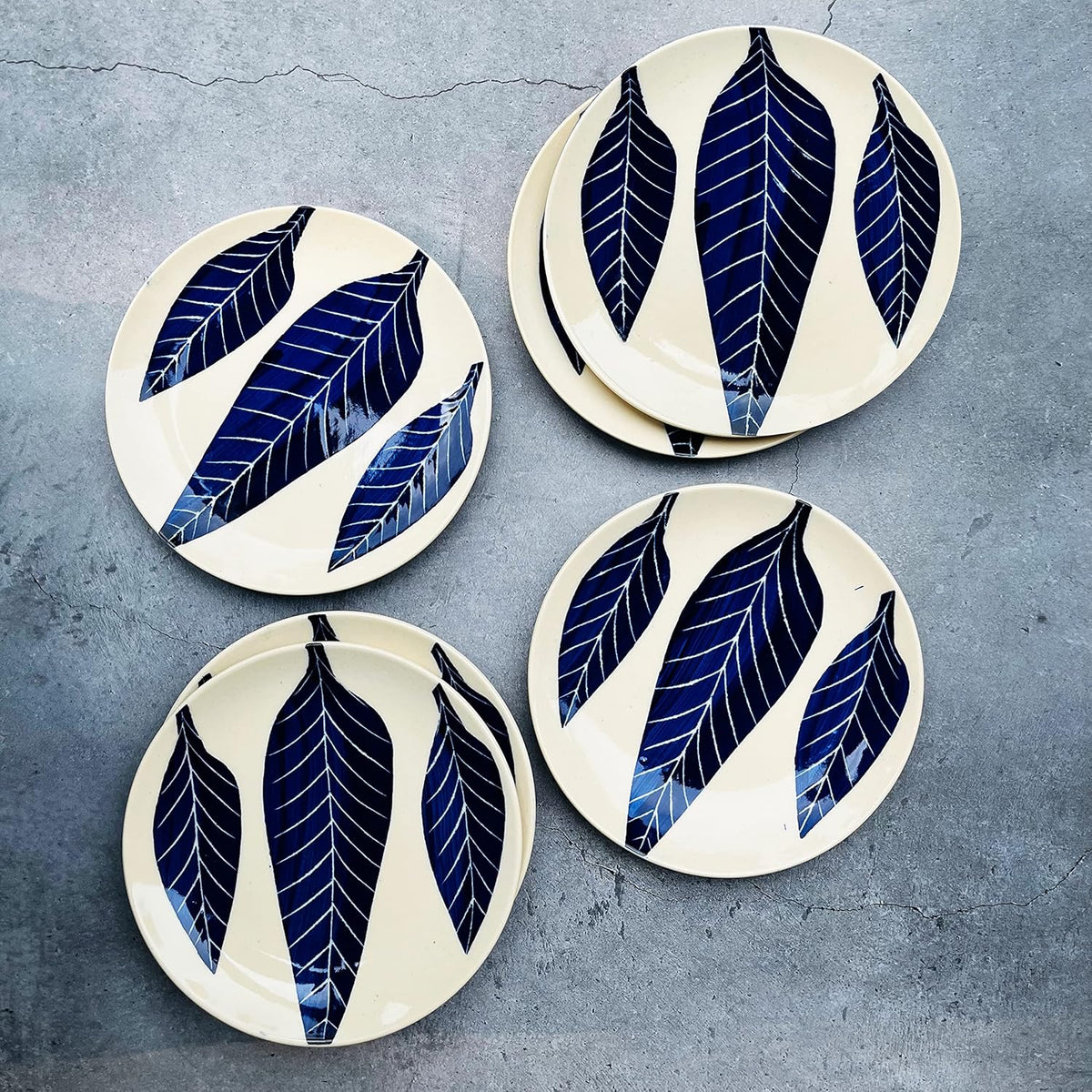 Patram Hand Painted Ceramic Quarter Plates Set Of 6 - White & Blue | Small Side Plates For Dinner & Snacks - 7 Inch, 6 Pieces, Microwave Safe
