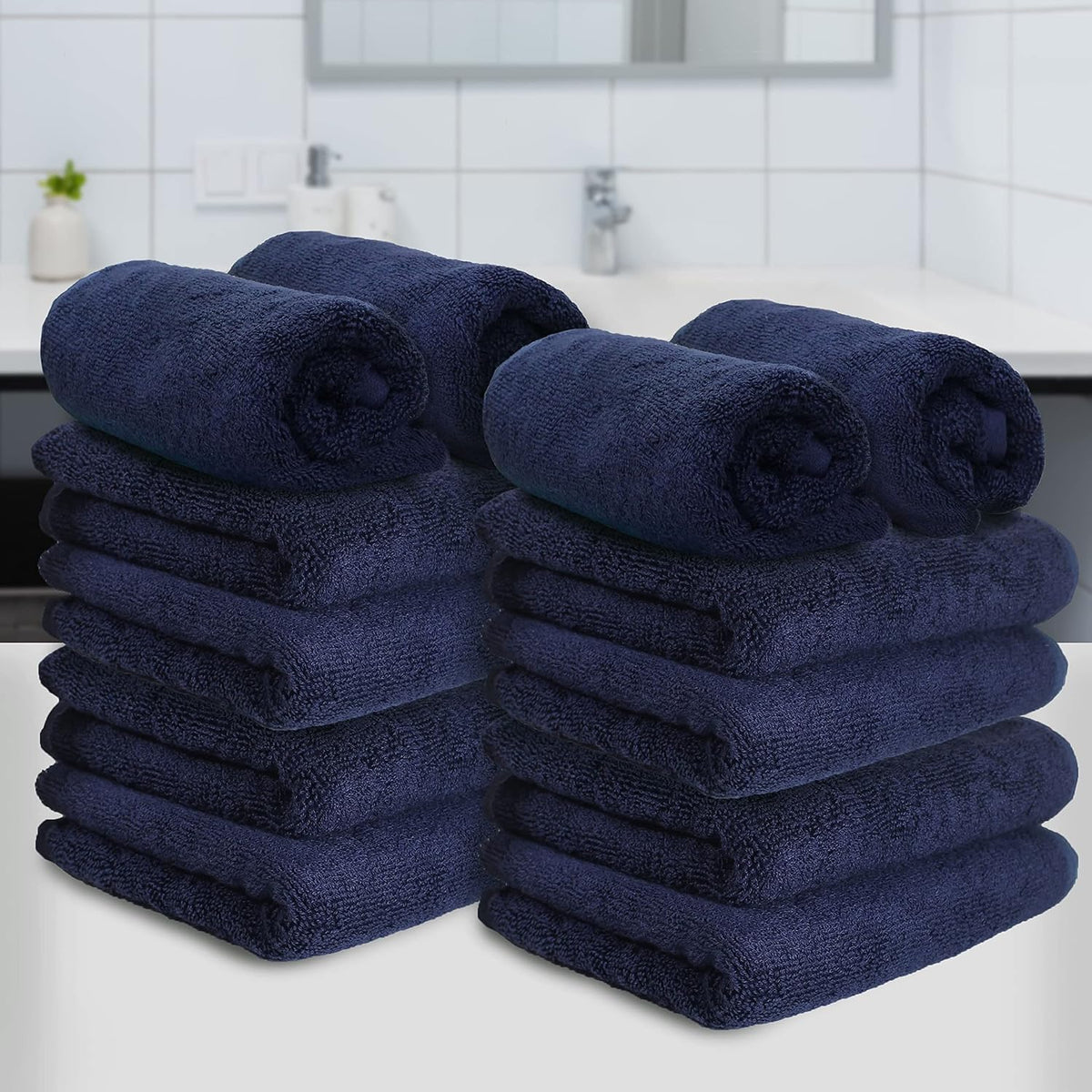 Heelium Bamboo Hand Towel 2400 Gsm | Ultra Absorbent & Anti-Bacterial | 3x Softer Than Cotton Towels (Navy Blue) - Pack Of 12