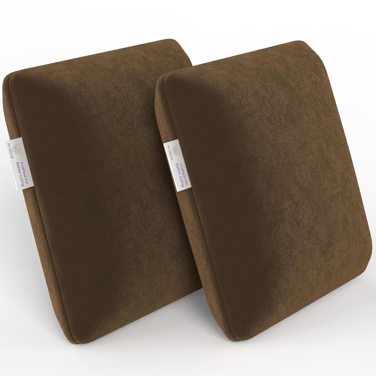 Memory Foam Square Cushion Pillow, For Car, Sofa & Diwan, Bed, Chair, Brown - 14 X 14 X 4 Inch | Highly Durable, Hypoallergenic, Adjustable, Velvet Cover, Multipurpose Use - Pack Of 2