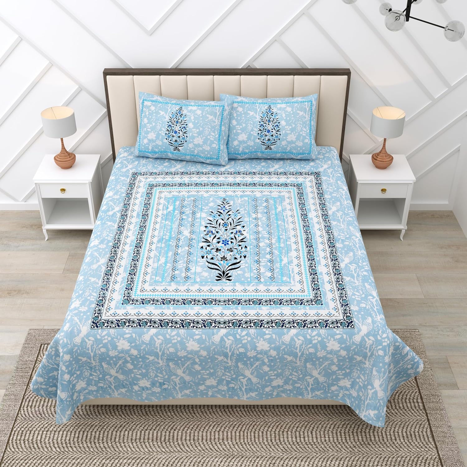 Suitable For King Size Bedsheet With 2 Pillow Cover - 90 X 108 Inches, Light Blue | Soft, Breathable & Skin-Friendly Feel For Year-Round Comfort