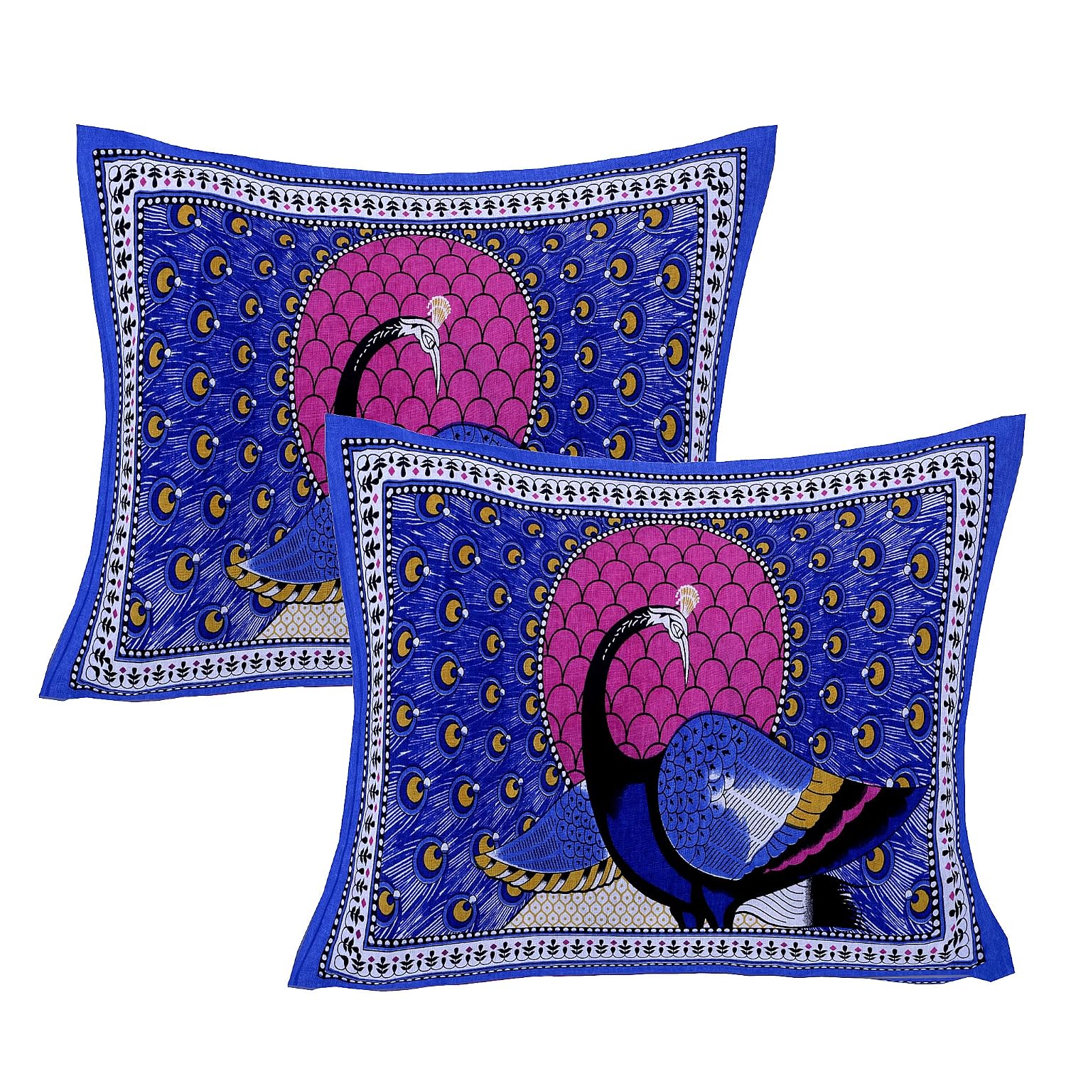 Rajasthani Jaipuri Bedsheets For Double Bed King Size With 2 Pillow Cover - 90 X 100 Inches, Blue & Pink | Skin Friendly Fabric With Vibrant Colors