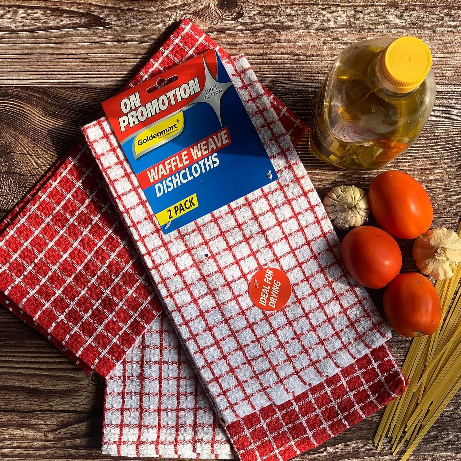 Pixelhome Kitchen Cleaning Towel 250 Gsm | Premium Cotton Multi Purpose Waffle Towel (Pack Of 6)- Red & White