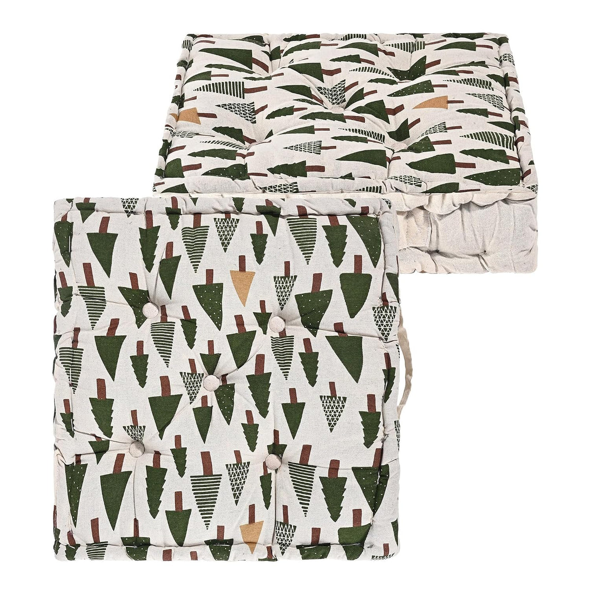 Soft & Comfortable Cotton Chair Cushion Pillow For Sitting, Tree Print - Green | Pillow For Office Work & Posture Support | Sitting Cushion & Back Rest For Chair | Pain Relief - Pack Of 2