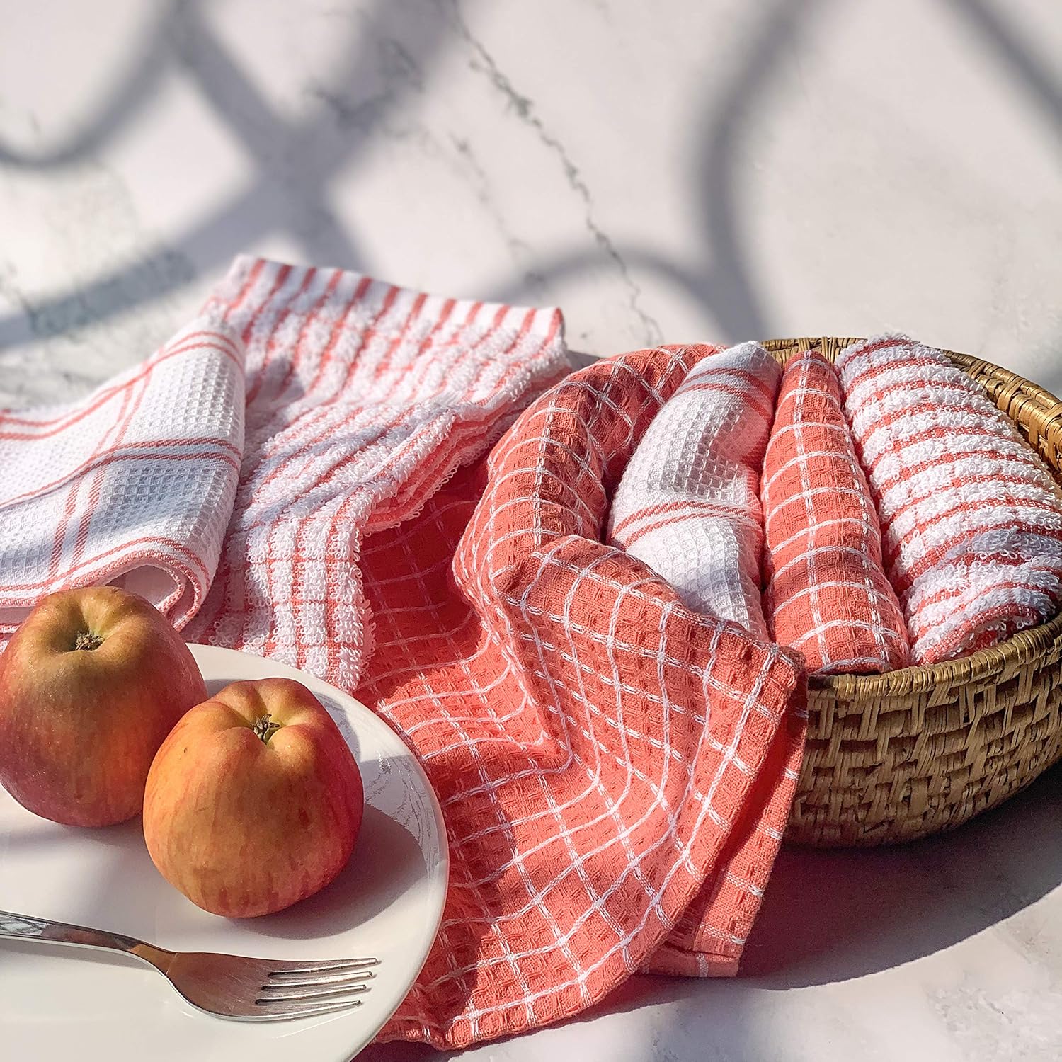Pixel Home Cotton Multi-Purpose Terry & Waffle Dish Cloths Kitchen Wiping Cleaning Towel 300 Gsm -Set Of 6 (Pink)