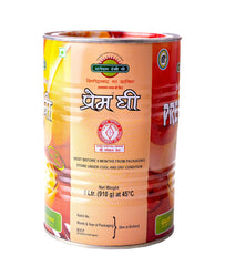 100% Pure Agmark Desi Ghee By Prem Ghee | Healthy & Traditionally Prepared Curd-Churned Ghee Good For Halwa | (1 Litr) 33.8 Ounce | Tin Pack