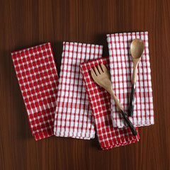 Furnofy Kitchen Cleaning Towel 340 Gsm | Soft & Absorbent Hand Towel For Kitchen Cleaning & Quick Drying Of Plates & Glasses (Red)- Set Of 4