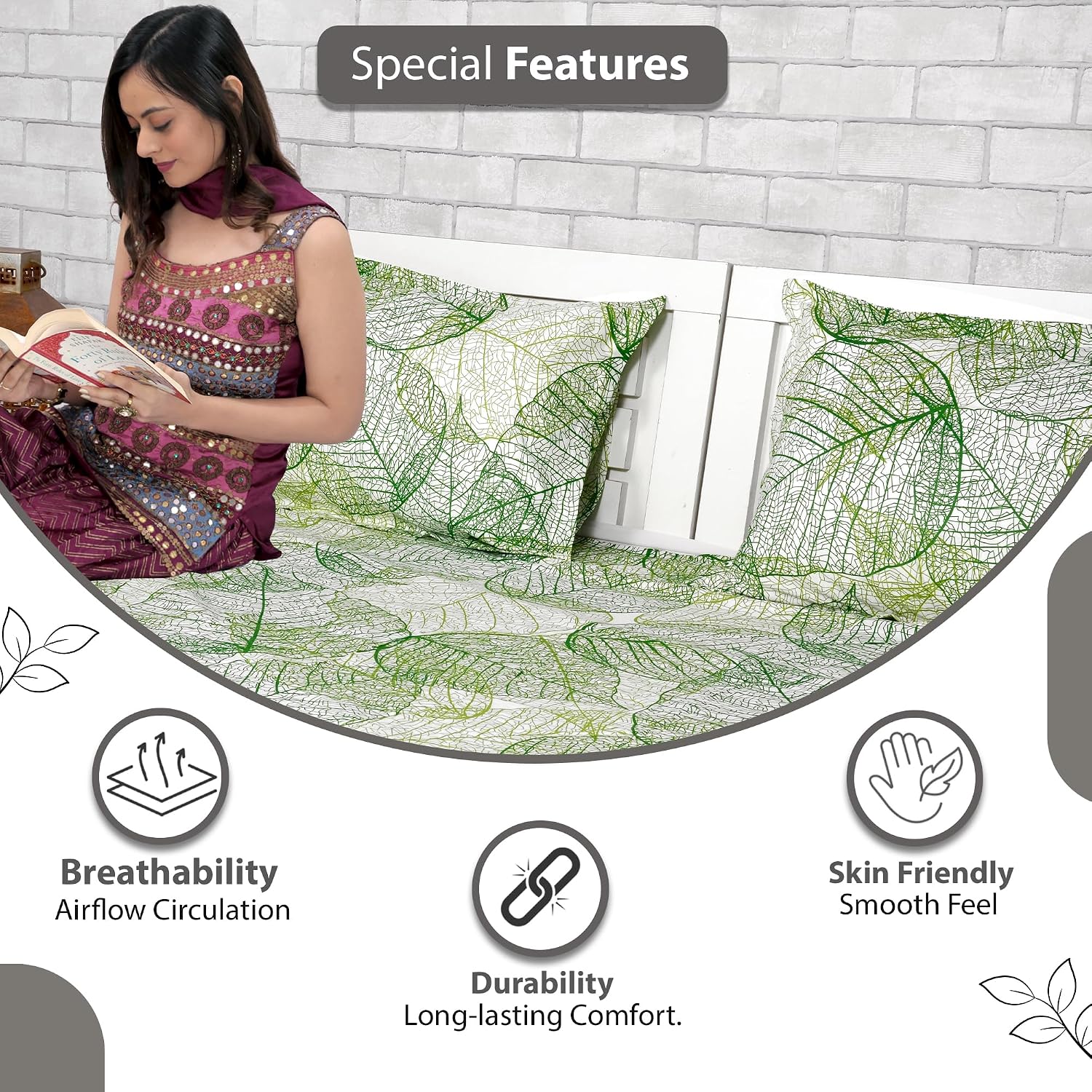 100% Pure Cotton Double Bedsheet For Queen With 2 Pillow Covers - 87 X 100 Inches, Sage Green | Soft & Durable For Everyday Use & Bedroom - All Season Comfort