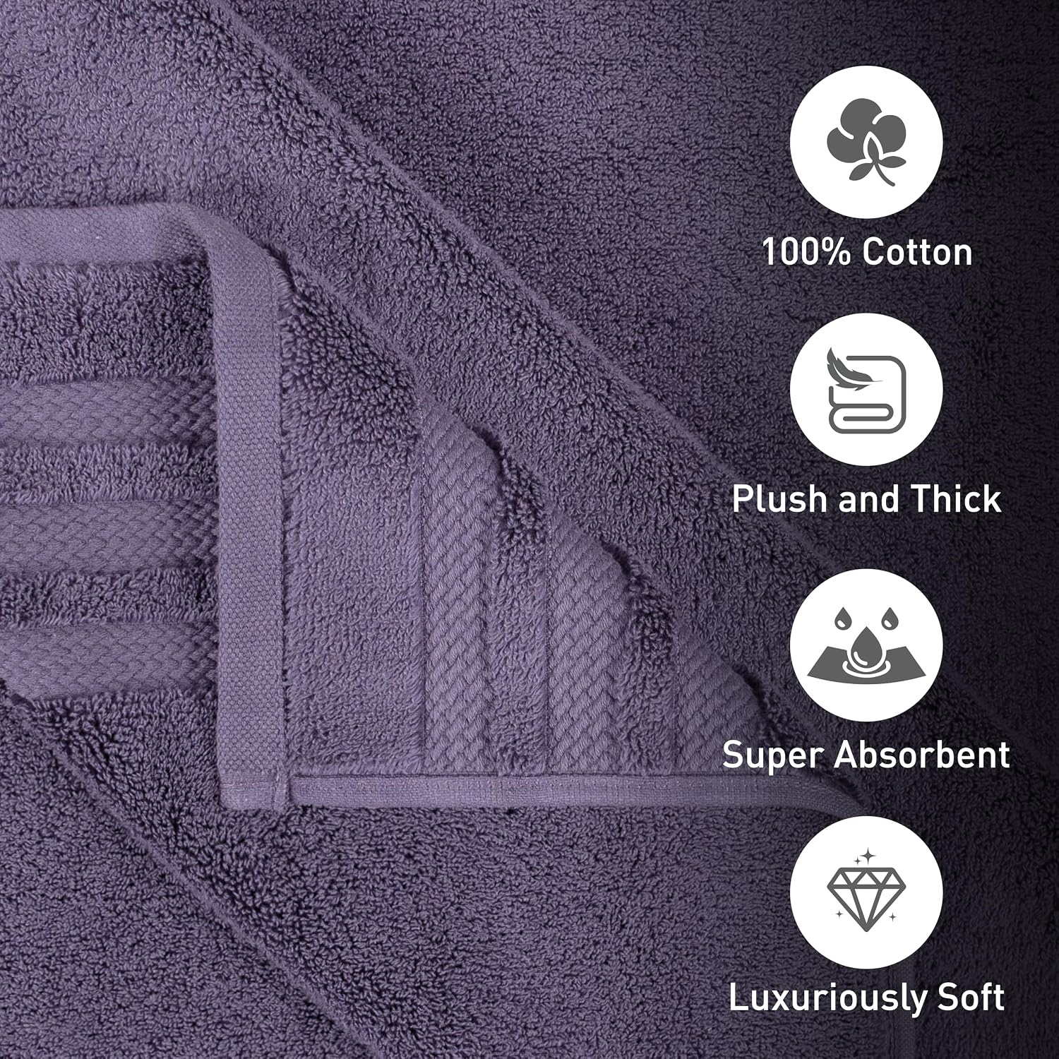 Mytrident Finesse 100% Cotton 2 Bath + 2 Hand & 2 Face Towels 1800 Gsm (Purple) -6 Piece