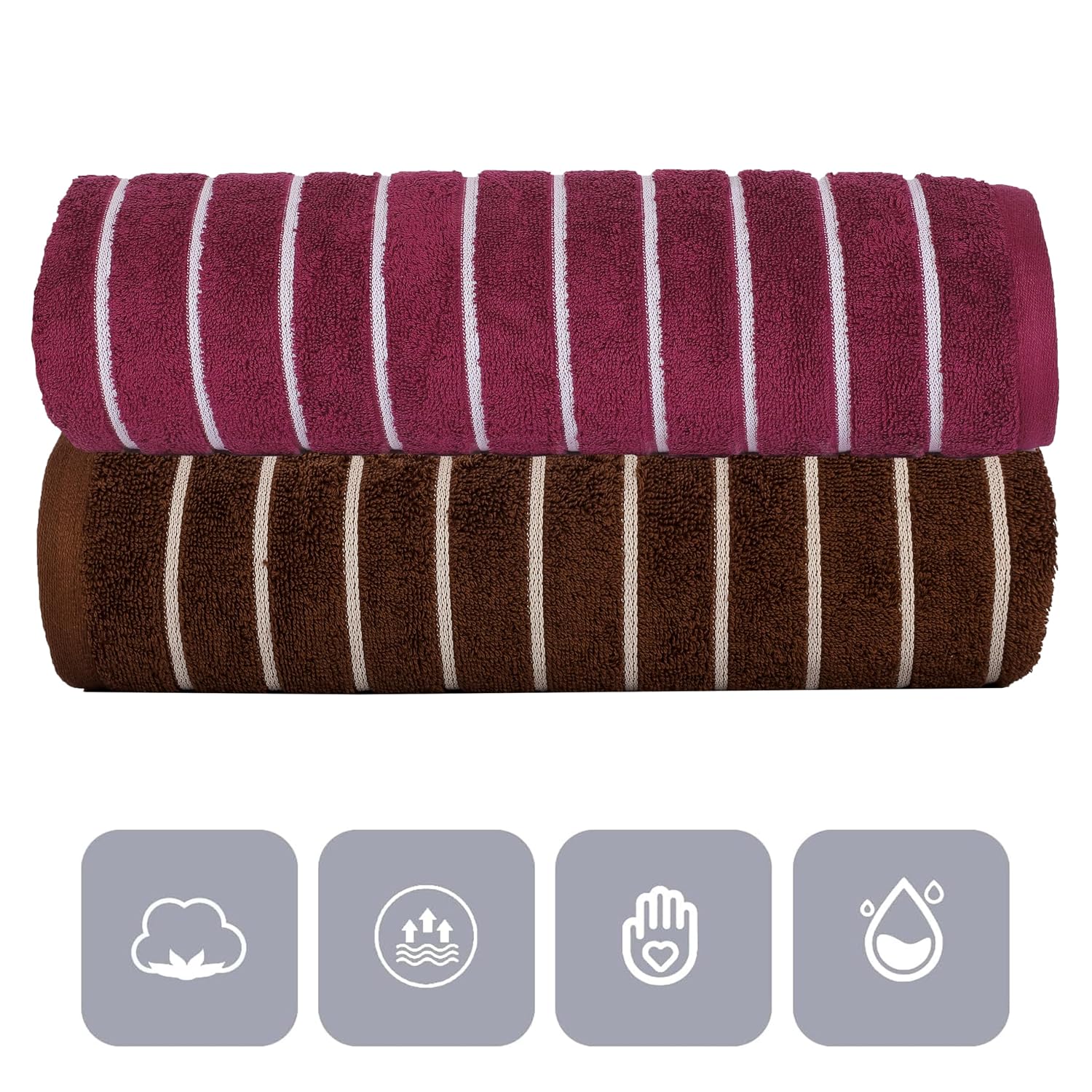 Casa Copenhagen Designed In Denmark Estatic Super Soft 2 Pieces 100% Cotton Large Bath Towel 525 Gsm - Toffee & Burgundy