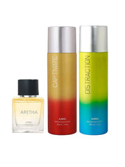 Ajmal Distraction & Captivate Deodrant 200ml 6.7 Fl.oz. Each X2 & Aretha Eau De Parfum 50ml 1.6 Fl.oz. For Unisex | Combo Of 3