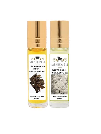 Menjewell Oudh Wooden Musk + White Oudh Eau De Perfume Attar 9ml 0.3 Fl.oz. Each Pack Of 2 Unisex Fragrance | Long Lasting | Alcohol Free