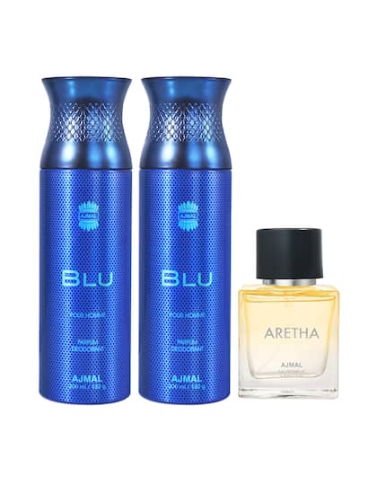 Ajmal Blu & Blu Deodorants Gift For Men 200ml 6.7 Fl.oz. Each X2 And Aretha Eau De Parfum 50ml 1.6 Fl.oz. For Women | Combo Of 3