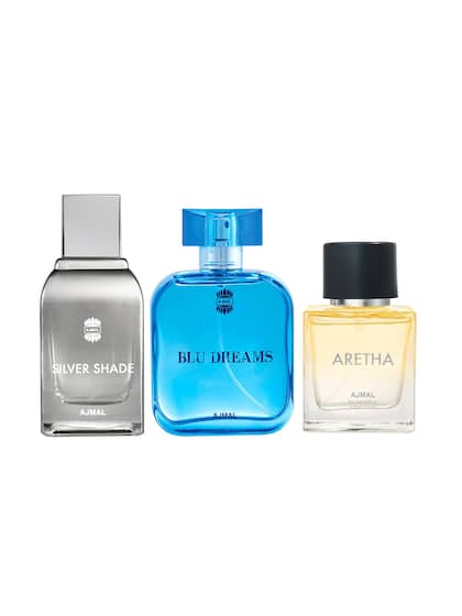 Ajmal Set Of 3 Silver Shade, Blu Dreams 100ml 3.4 Fl.oz. Each X2 & Aretha Eau De Parfum 50ml 1.6 Fl.oz. | For Unisex