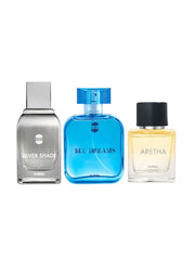 Ajmal Set Of 3 Silver Shade, Blu Dreams 100ml 3.4 Fl.oz. Each X2 & Aretha Eau De Parfum 50ml 1.6 Fl.oz. | For Unisex